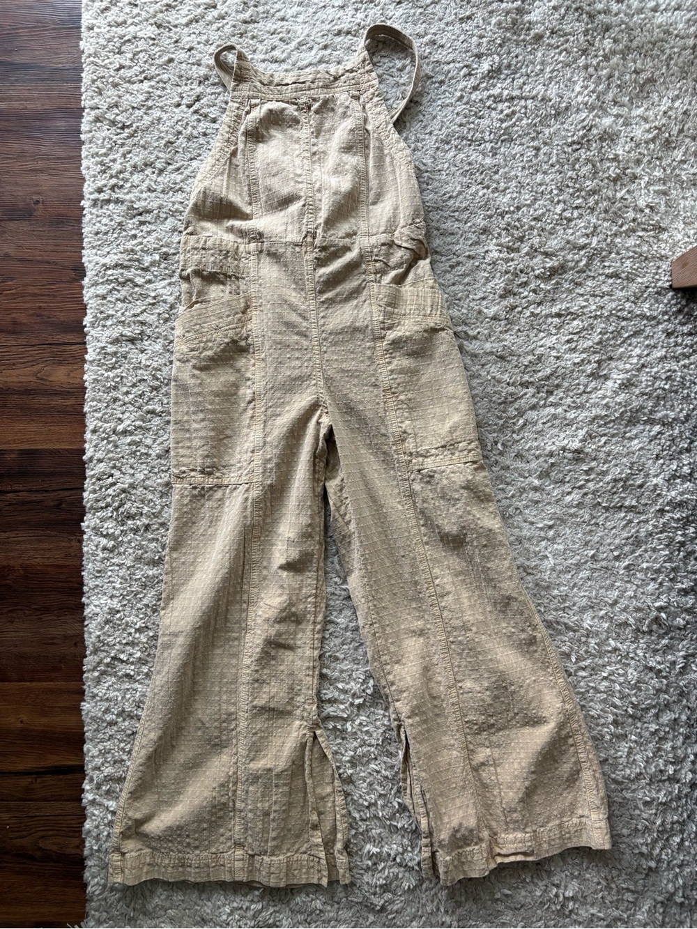 Free People Tan Wide-Leg Overalls